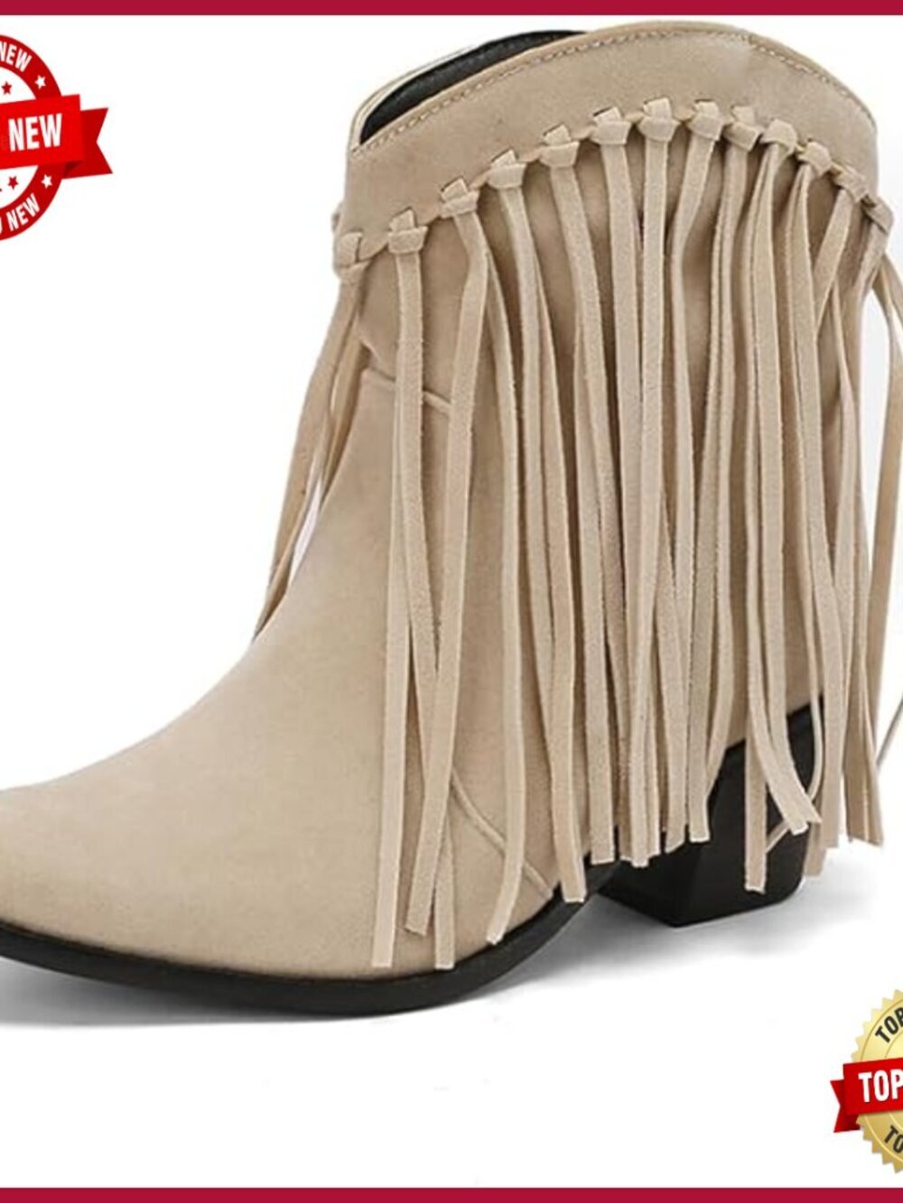Fringe Ankle Cowboy Boots with Tassel Design Square Toe Western Booties Pull On